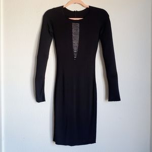 Raquel Allegra Shred Front Bodycon Longsleeve Stretchy Knit Dress Black sz 0